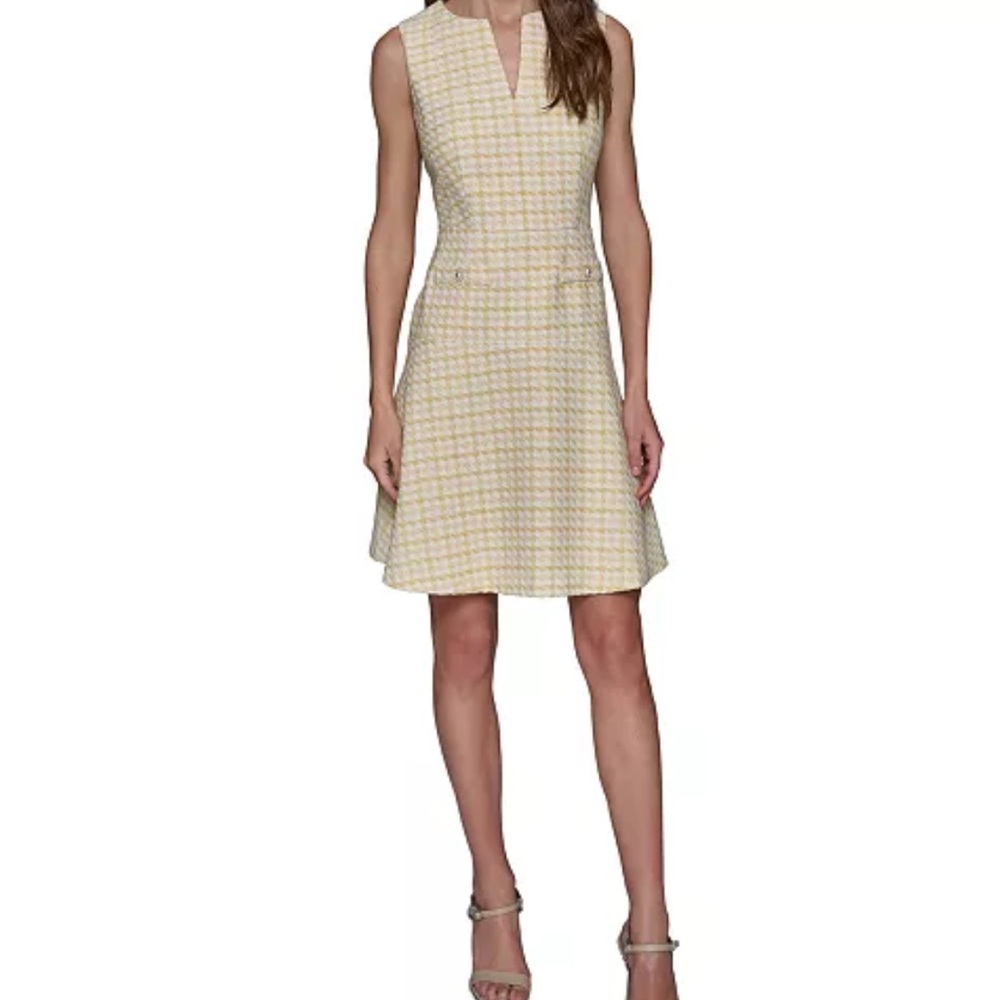 Karl Lagerfeld Elegant Yellow Checkered Sleeveless Dress